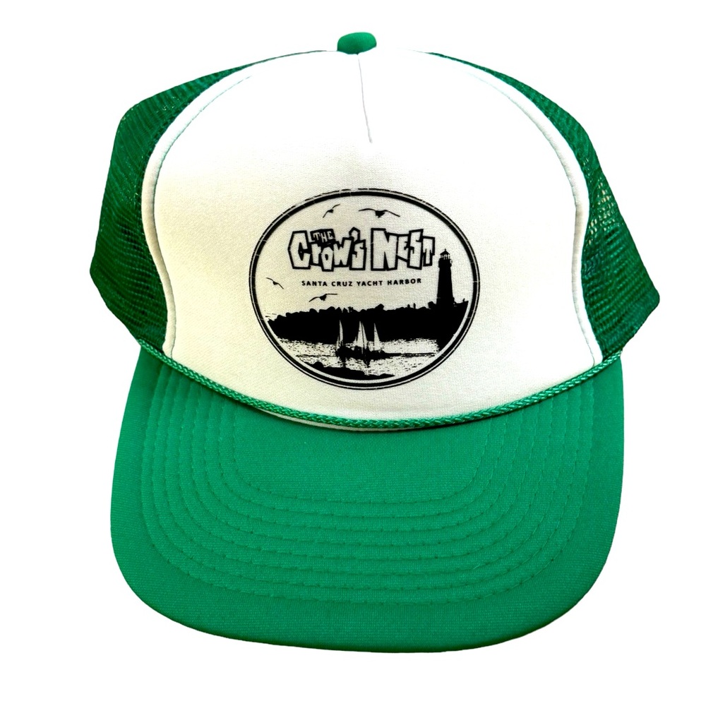 Retro The Crows Nest Santa Cruz CA Green SURF Trucker Baseball Hat MINT